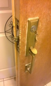 Here is the mechanism and the lock installed on the front of the door.