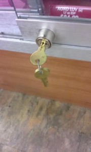 Here is the new sliding lock installed with new keys.