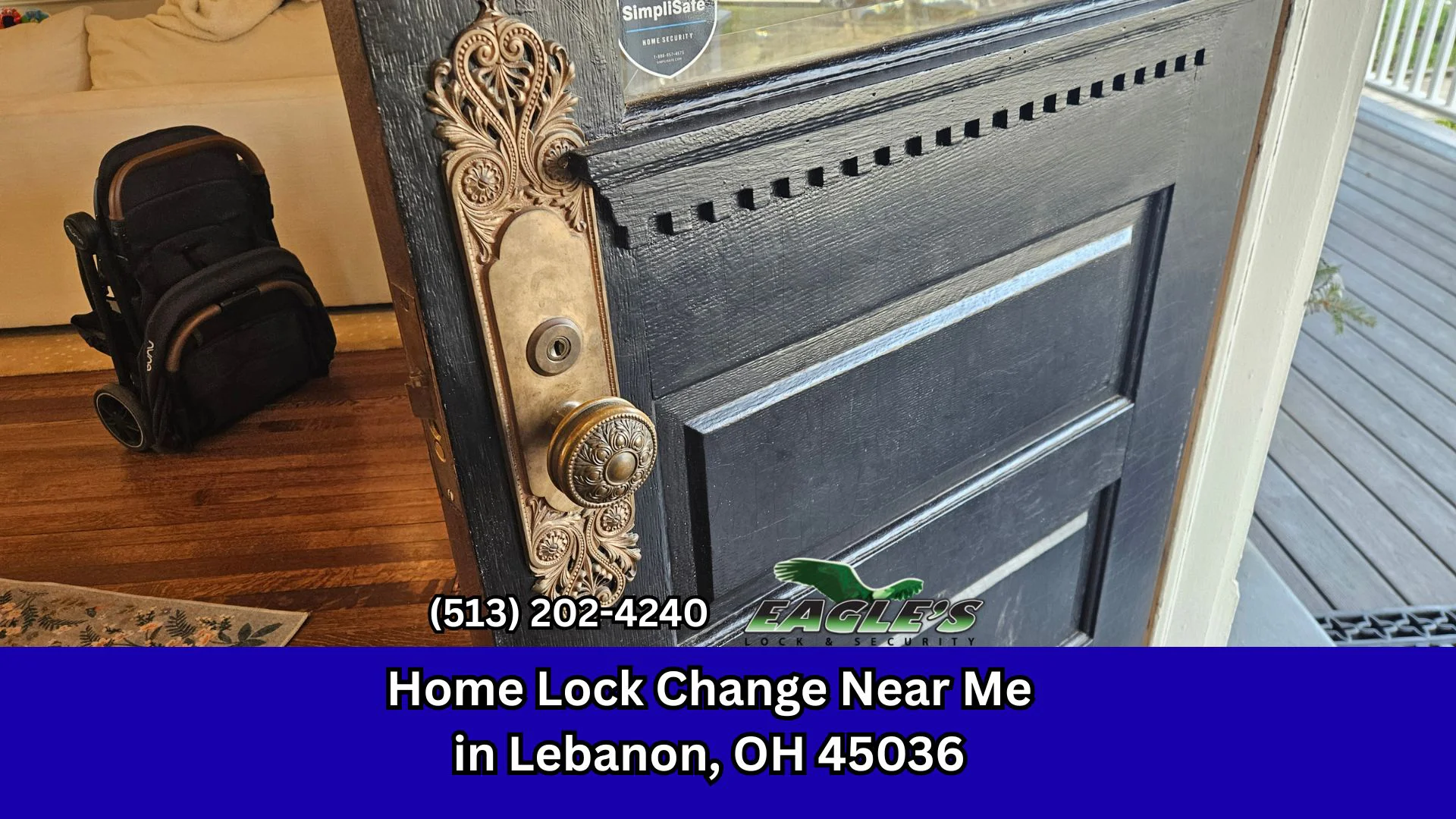 Professional locksmith performing a home lock change on a residential front door in Lebanon OH 45036 to improve home security.