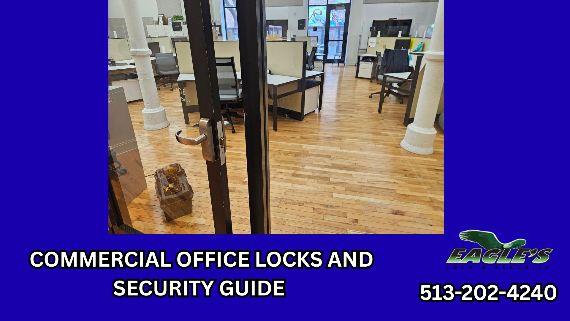 High-security Grade 1 commercial mortise lock with electronic keypad installed on a steel office door in Cincinnati.