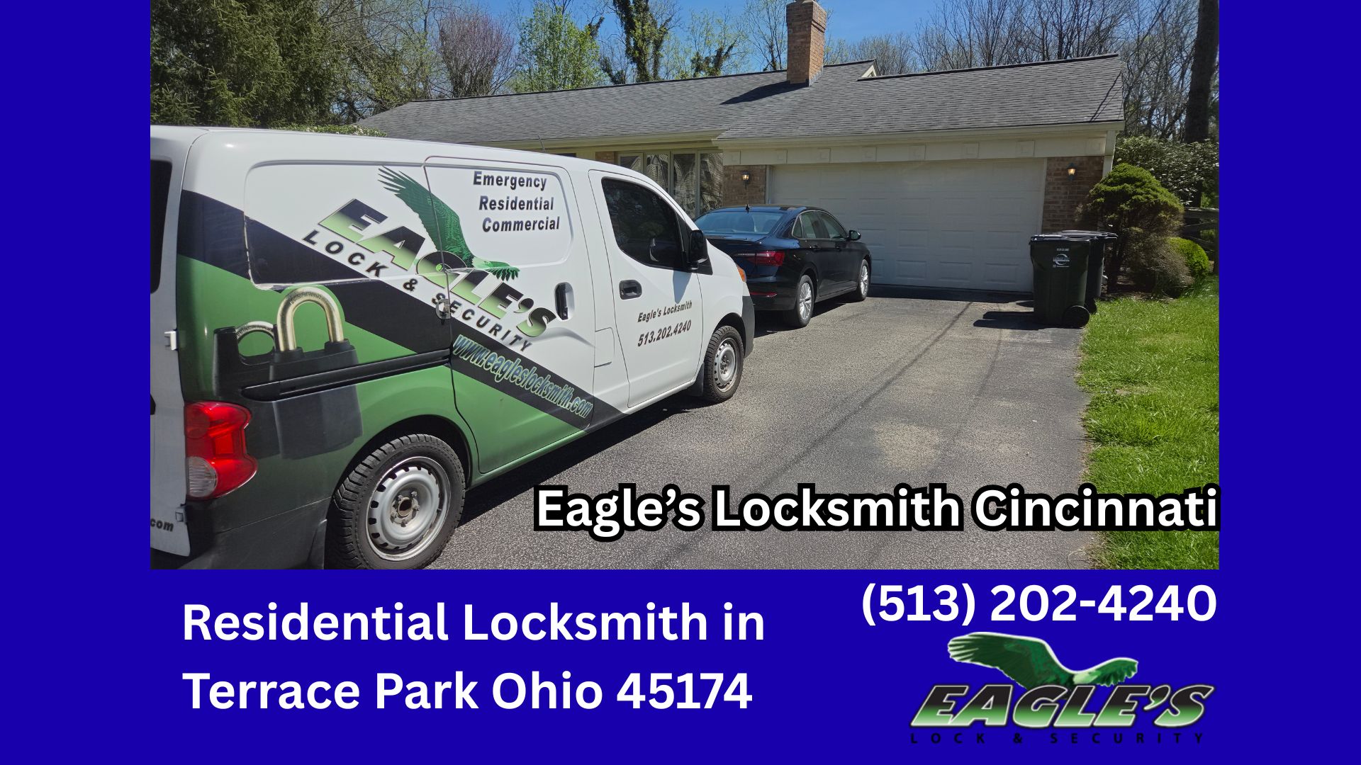 Eagle's Locksmith Cincinnati truck parked outside a residential home in Terrace Park Ohio