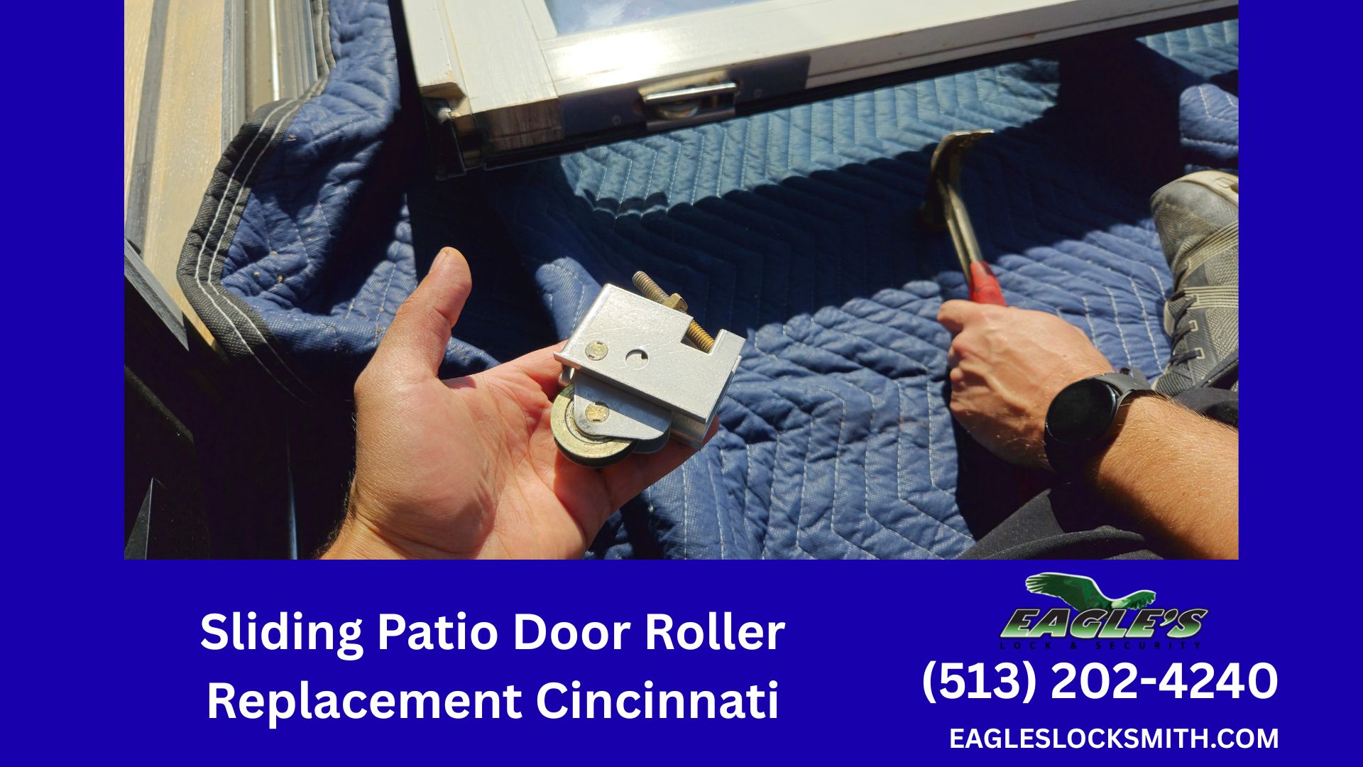 Sliding patio door roller replacement service by Eagle's Locksmith Cincinnati OH