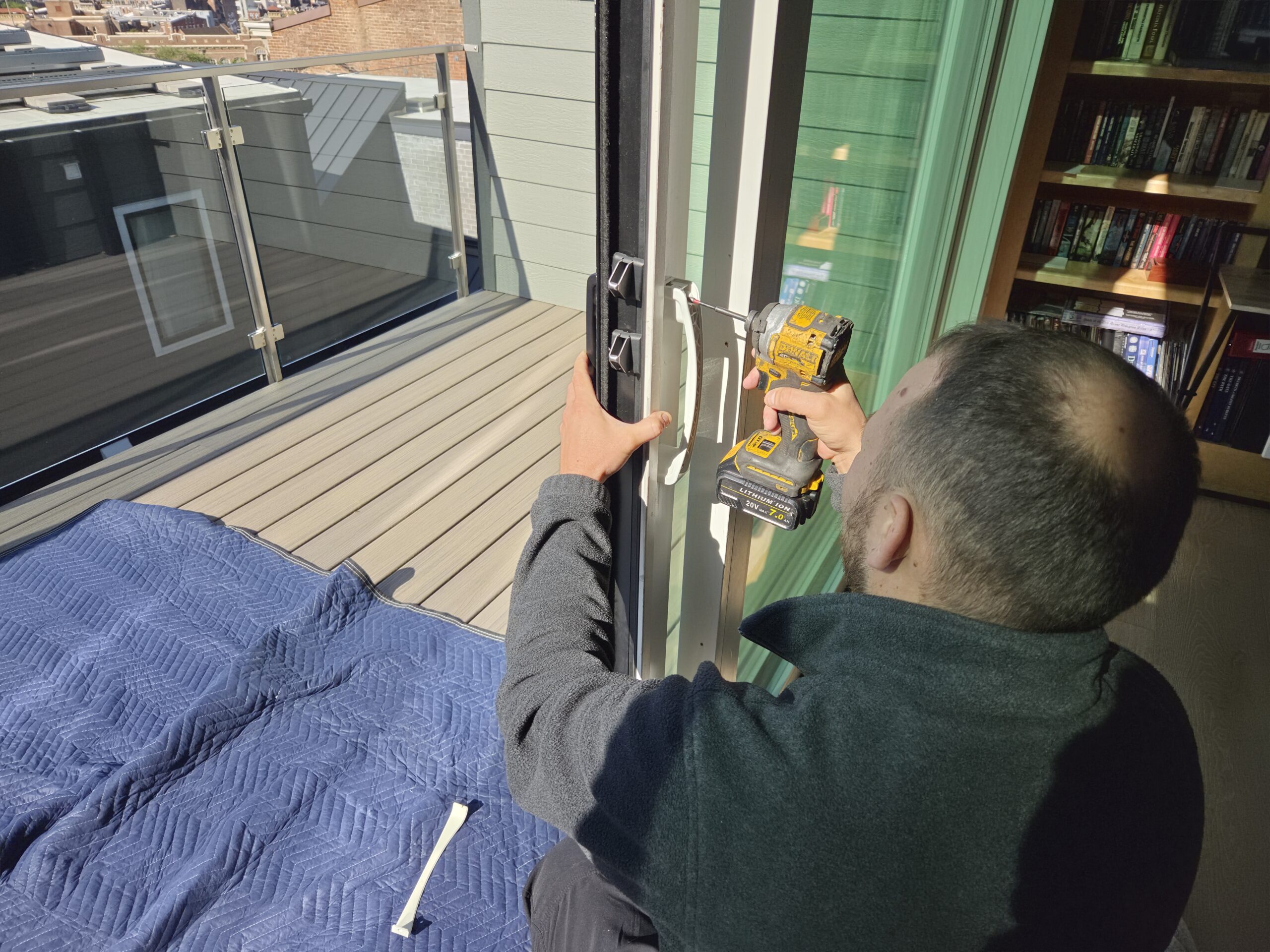 Sliding glass door repair in Montgomery Ohio by Eagle's Locksmith Cincinnati technician