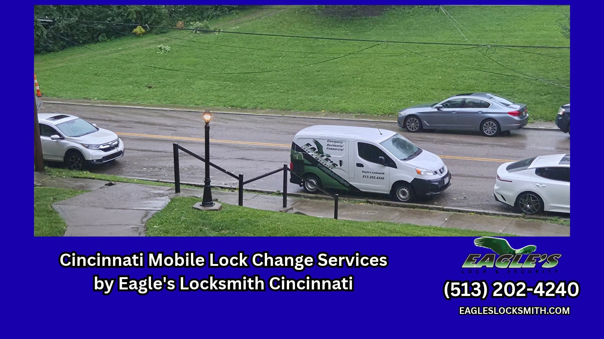 Eagle's Locksmith technician performing a mobile lock change on a residential front door in Cincinnati, OH
