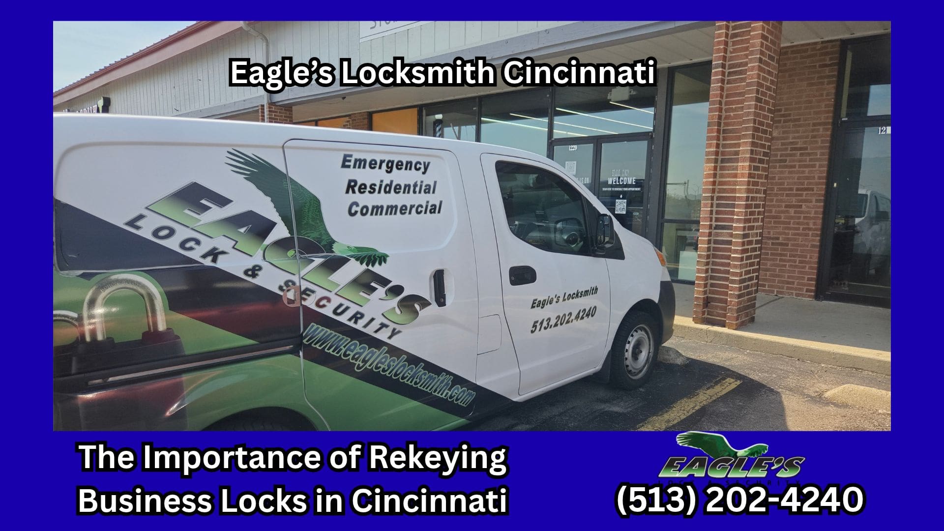 Rekeying business locks in Cincinnati - Eagle's Locksmith technician rekeying a commercial door lock