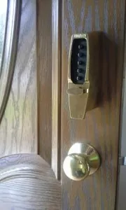 The front of the Keyless Entry Lock on a door